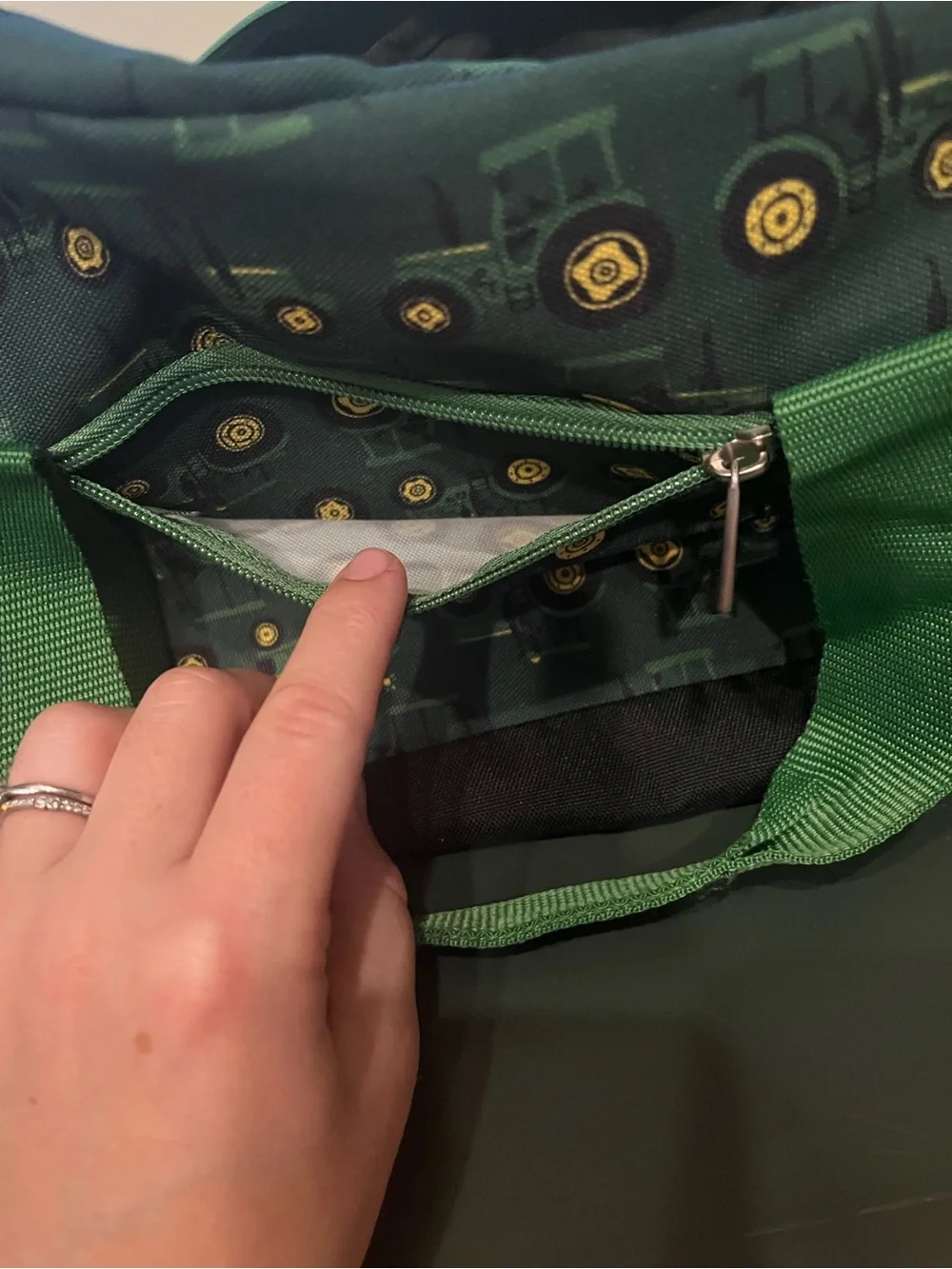 John Deere Green and Black Kids Duffel Bag with Tractor Wheel Pattern